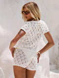 New Casual Hollow Knitted Short-Sleeved Short-Sleeved Short-Sleeved Set For Women's Clothing In Summer 2025