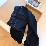Lazy Wind Dark Blue High-Waisted Straight Jeans Women Autumn And Winter New Design Sense Loose Broad Legs Long Pants