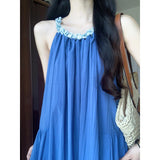 French Gentle And Casual Retro Elegant Blue Dress 2025 Summer New Fashion Design Feel Sleeveless Long Dress