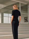 Summer New Women's Fashion Temperament Collar Single-Dcupuncture Dress Retro Knitted Long Dress