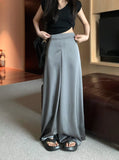 High-Grade Acetic Acid Solid Silk Silk Slipping Fascination Leisure Broad Leg Trousers 2025 Summer New High-Waisted Trousers