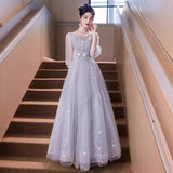 Evening Dress Banquet Light Luxury Niche Host Dignified Atmospheric Dinner Long Long Sleeve Dress Student Art Exam Dress