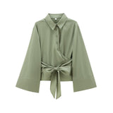 Women's Clothing 2025 Spring New Double Sturgeon Silk Repair Slim Bow Tie With Short Shirt