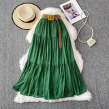 White Half-Dress Women's Dress 2025 Summer Small Medium Long Leisure High-Rise Thin Thong Ponve Cake Skirt