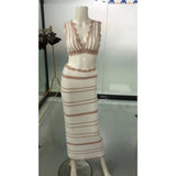 2025 Striped Bikini Knitted Vest Sling Suit Beach Bohemian Style Long Dress