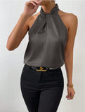 Women's Clothing 2025 Summer New Color Clove Hanging Neck Sleeveless Vest Ribbon Simulation Silk Top