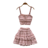 Sweet Dress With Women's Summer Chic Gentle Wind Tie Sling Sling Small Vest + High Waist Folded Lotus Side Half Skirt