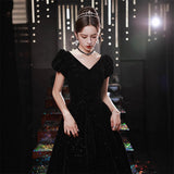 Student Art Candidates Evening Dresses 2025 New Winter Black Silky Long Annual Meeting Evening Dress Hosting Dress