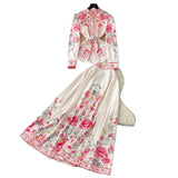 Court-Style Dress Dress Woman 2025 New French Waist Bubble Sleeve Print Top High Waist Swing Long Skirt