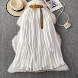 White Half-Dress Women's Dress 2025 Summer Small In The Long Leisure High-Rise Display Thin Pendulum Ponve Egg