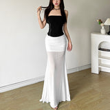 2025 Summer Women's New Black Sexy One-Word Shoulder Zipper Short Outer Wearing Thin Vest