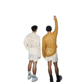 Lazy And Lonely Wind Hollow Knitted Shirt Male Sense Perspective Loose Long-Sleeved Net Eyes Twilight Twilight Tearing Up Fashion Clothes
