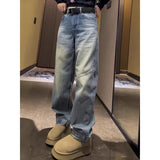 Blue Fashion Straight Jeans Women's Winter 2025 New Plus Velvet Loose Broad Leggings