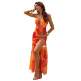 2025 Summer New Women's Sexy Hanging Neck T-Shirt With Printed Perspective To Repair The Fork Dress