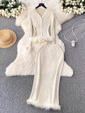 French High-End Small Fragrant Style Two Sets Of Women's Atmosphere Knitted Open Fork Shirt T-Shirt