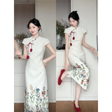 New Chinese Temperament High-End Printing Slim Thin Cheongsam Dress Women's Summer New National Style Long Dress