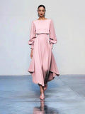 2025 Women's Round Neck Long Sleeves Pure Dress Dress Tight Waist Thin