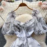 Windy Coat Collar Fairy Summer Dress Design Dress Waist Ink Niche New Dress Print