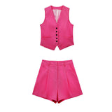 Women's 2025 Spring New Fashioned Colored Flax-Blend Vest + Shorts Set
