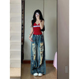 Tall Retro Hottie Languid Wind Ripped Jeans Women Summer Design Feel To Do Old Dirty Tug Trousers