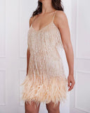 Fashion Lysing Shiny Birthday Party Feather Splicing Dress Dress Dress