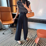 White High-Rise Water Wash Cotton Casual Suit Pants Women's Summer Thin Loose Straight Broad Leg Pants Feel Nine-Point Pants