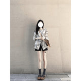 2025 Summer High-End Personality Romantic National Style Totem Shirt Jacket High-Waisted Casual Shorts Set