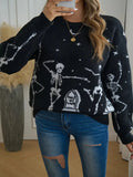 New Women's TUME Exploding Halloween Jaccupy Black Skull Knitted Knitted Sweater