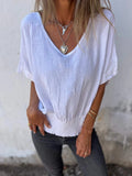 2025 Summer New Loose T-Shirt Lady V-Neck Casual Cotton Shemp To Take The Top Lady