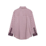 Spring And Summer Print Casual Set Silk-Sense Stitling Long-Sleeved Single-D Row Loose Shirt High-Waisted Trousers Woman