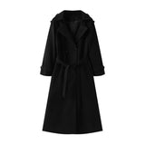 2025 Autumn New Women's Retro Leisure Double Buckle With Belt Long Hair Coat