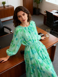 Spring And Autumn Gentle Style Temperament Long Sleeves Low Circle To Receive The Waist Thin Long A-Word Large Pendted Dress