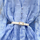 French Sweet Court Style V-Neck Lantern Sleeve Embroidery Collection Thin Single Buckle A Word Elegant Dress Woman