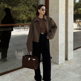 Ins Wind Autumn New Women's Temperament Simple Collar Short Solid Color Hair Coat