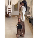 Knitted Short-Sleeved Top Print Open Skirt Set 2025 Summer New Relaxation Feel To Wear Two Sets Of Women