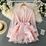 Chiffon Chic Top Women's Autumn Dress New Lotus Side Of The Ocean Design Bow Tied With Niche Shirt