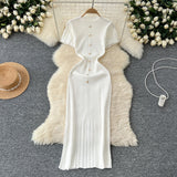 Congyuan Style Temperament Knitting New High-End Collar Single Buckle Short Sleeve Slimming French Style Long Dress
