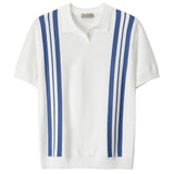 Knitted Striped Sleeves Loose Men's Summer Niche Retro-Tight Brand Casual Clip T-Shirt Men