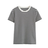 Black And White Foundation Shirt T-Shirt 2025 Summer Short-Sleeved Round Collared Women's Top