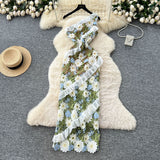 French Light Luxury Name Heavy Industry Hollow Hook Lace Dress Female Senior Wood Ear Splicing Oblique Shoulder Skirt