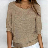 Spring New Solid Color Round Knit Shirt Women Commuting Elegant Seven-Sleeve Top Air-Conditioning Shirt