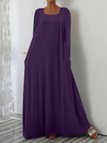 Summer New Long Dress Casual Loose Long Sleeve Solid Color Collar Dress