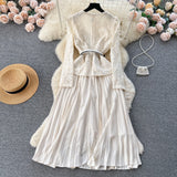 French Small Scented Dress Female Senior Feeling Heavy Industry Nail Bead Metal Collar Lace Splicing Hundred Folded Fairy Dress