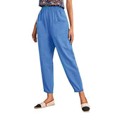 New Four-Season Cotton Nine-Point Trousers Loose Waist Slacks Slant Pocket Trousers Women