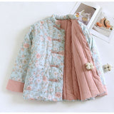 Chinese Style Buckle Coat Cotton Jacket Women's Fashion Elegant Warm Cotton Clothes National Tide Printing Cotton Coat