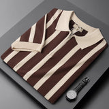 Trendy Summer Short-Sleeved Men's Korean Version Of Retro Striped Personality Zipper Half-Sleeved Knitted Shirt Casual T-Shirt Man's Tide