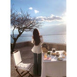 Real-Valent Fashion Sexy Shoulder Long-Sleeved Shirt Women Spring Waist Thin Inside With White Shirt Top