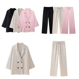 Spring 2025 New Women's Wrinkle Effect Blazer + Trousers Fashion Suit