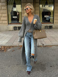 2025 Autumn And Winter Women's New Casual Gray Long Sweater Cardigan