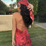 2025 Spring Fashion Trend Women's New Hanging Neck Print Hollow Back Sexy Dress